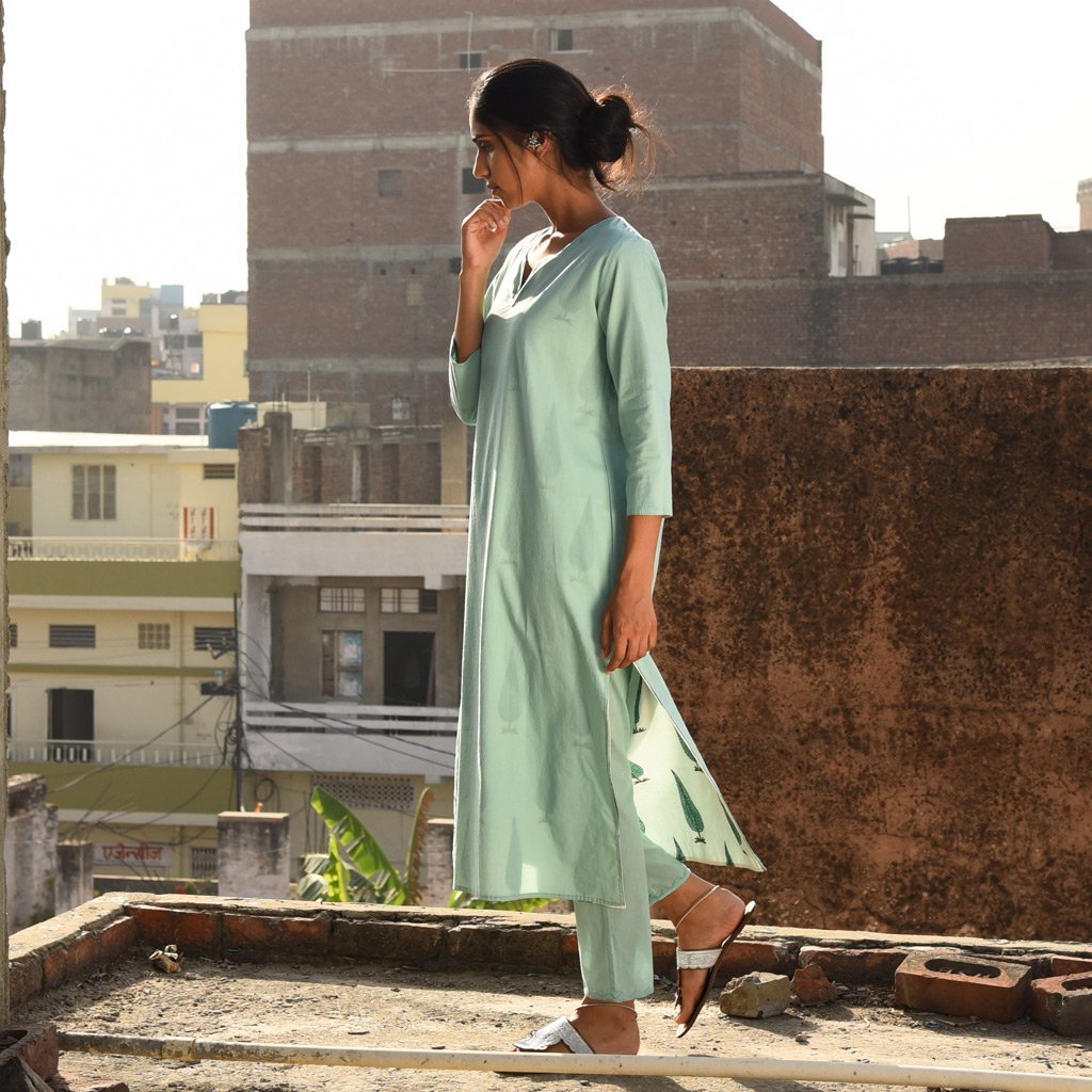 VINEETA (Kurta/Dress-Sea Green) - Tokree Shop Jaipur