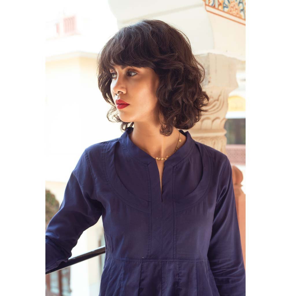 INDIGO RAJASTHANI NECKLINE BLOUSE (Shirt-Indigo) - Tokree Shop Jaipur