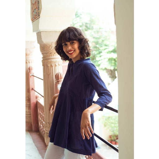 INDIGO RAJASTHANI NECKLINE BLOUSE (Shirt-Indigo) - Tokree Shop Jaipur