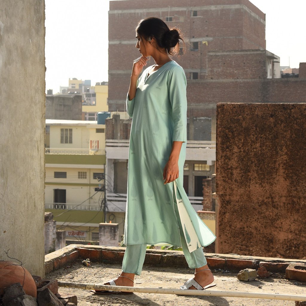 VINEETA (Kurta/Dress-Sea Green) - Tokree Shop Jaipur