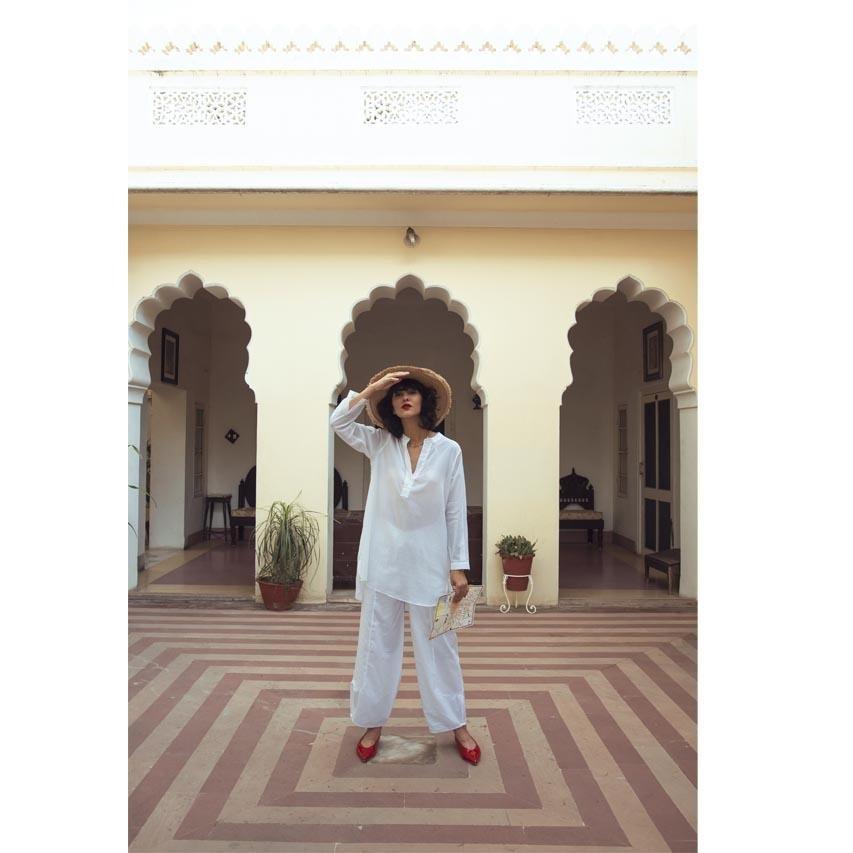 WHITE PAJAMA PANTS (Pants-White) - Tokree Shop Jaipur