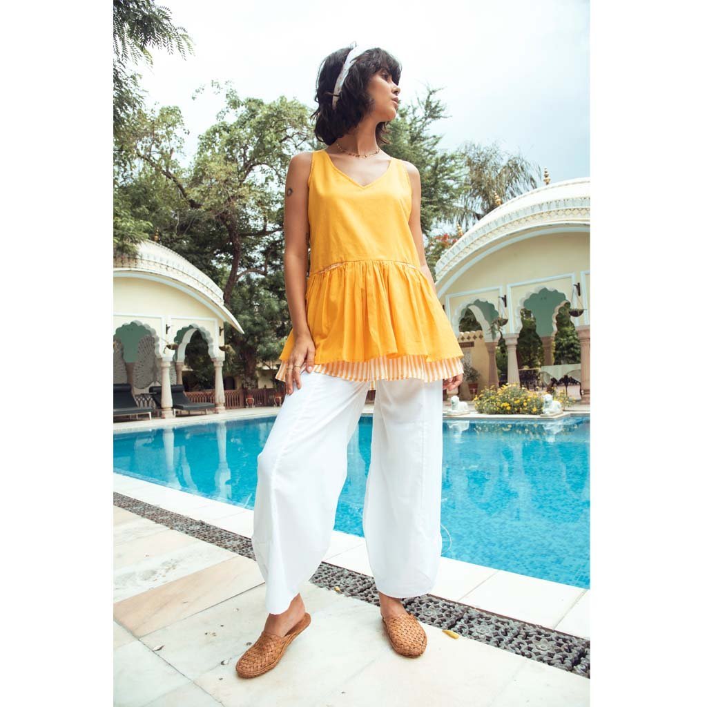 MANGUE DROPWAIST TOP (Shirt-White & Mangue) - Tokree Shop Jaipur