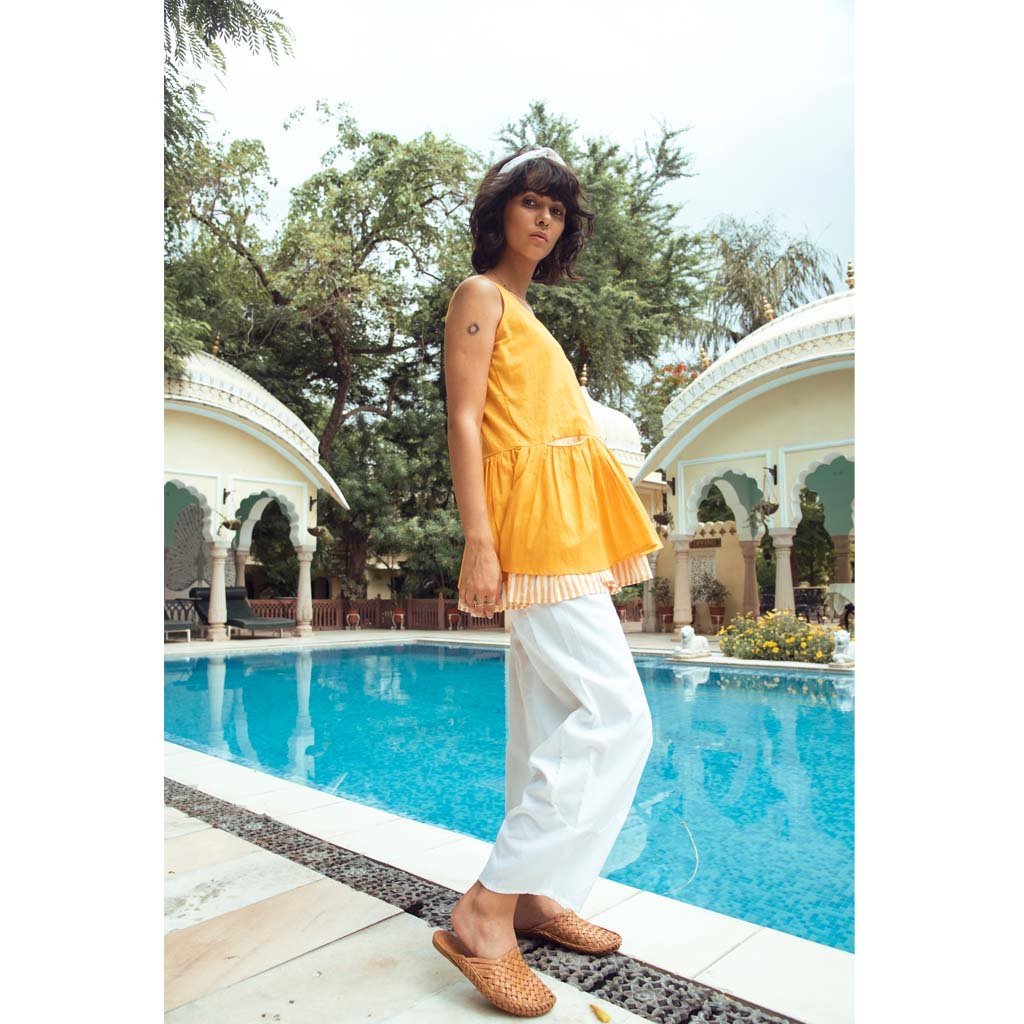 MANGUE DROPWAIST TOP (Shirt-White & Mangue) - Tokree Shop Jaipur