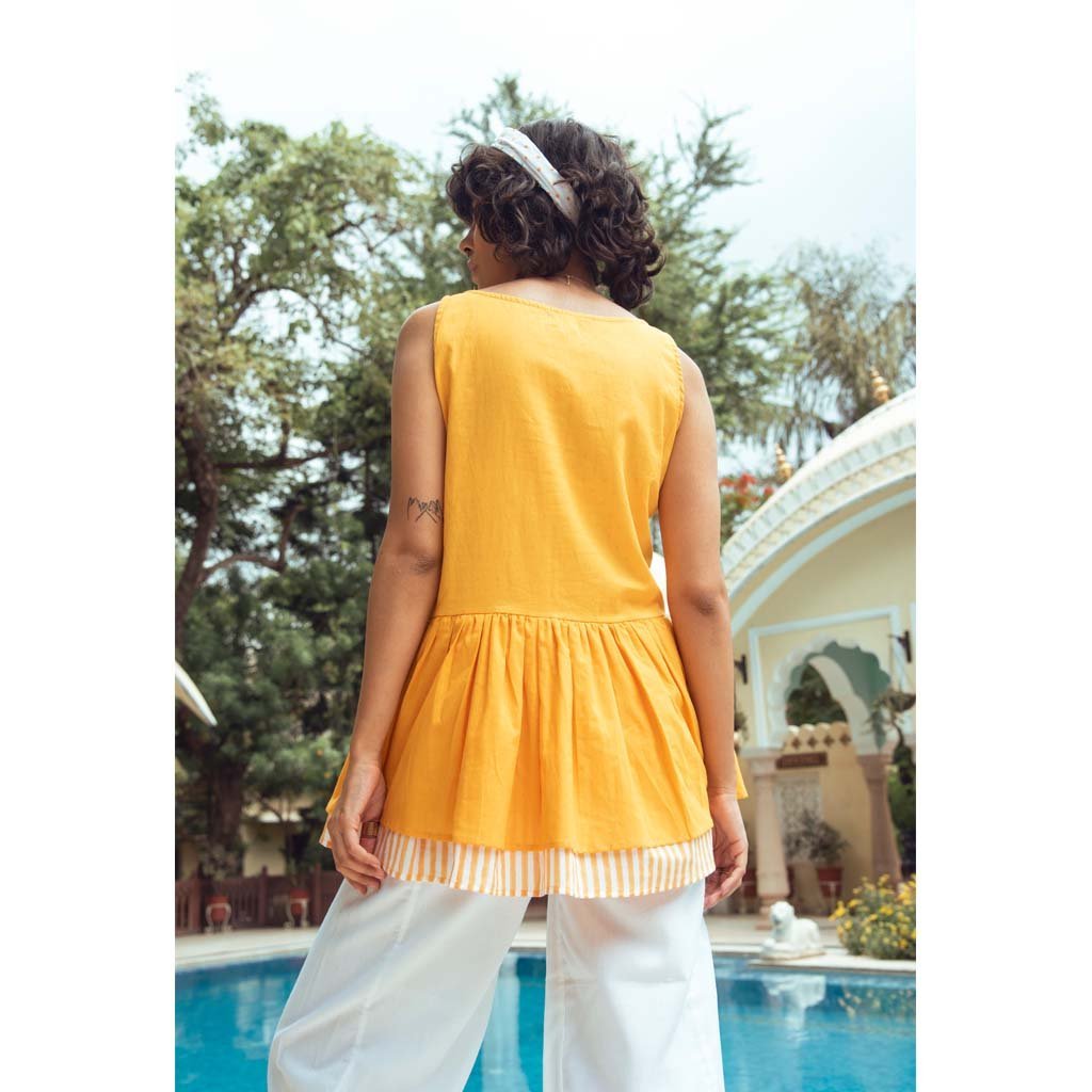 MANGUE DROPWAIST TOP (Shirt-White & Mangue) - Tokree Shop Jaipur