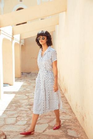 INDIGO SPLOTCH SHIRT-DRESS(Dress-White & Indigo) - Tokree Shop Jaipur