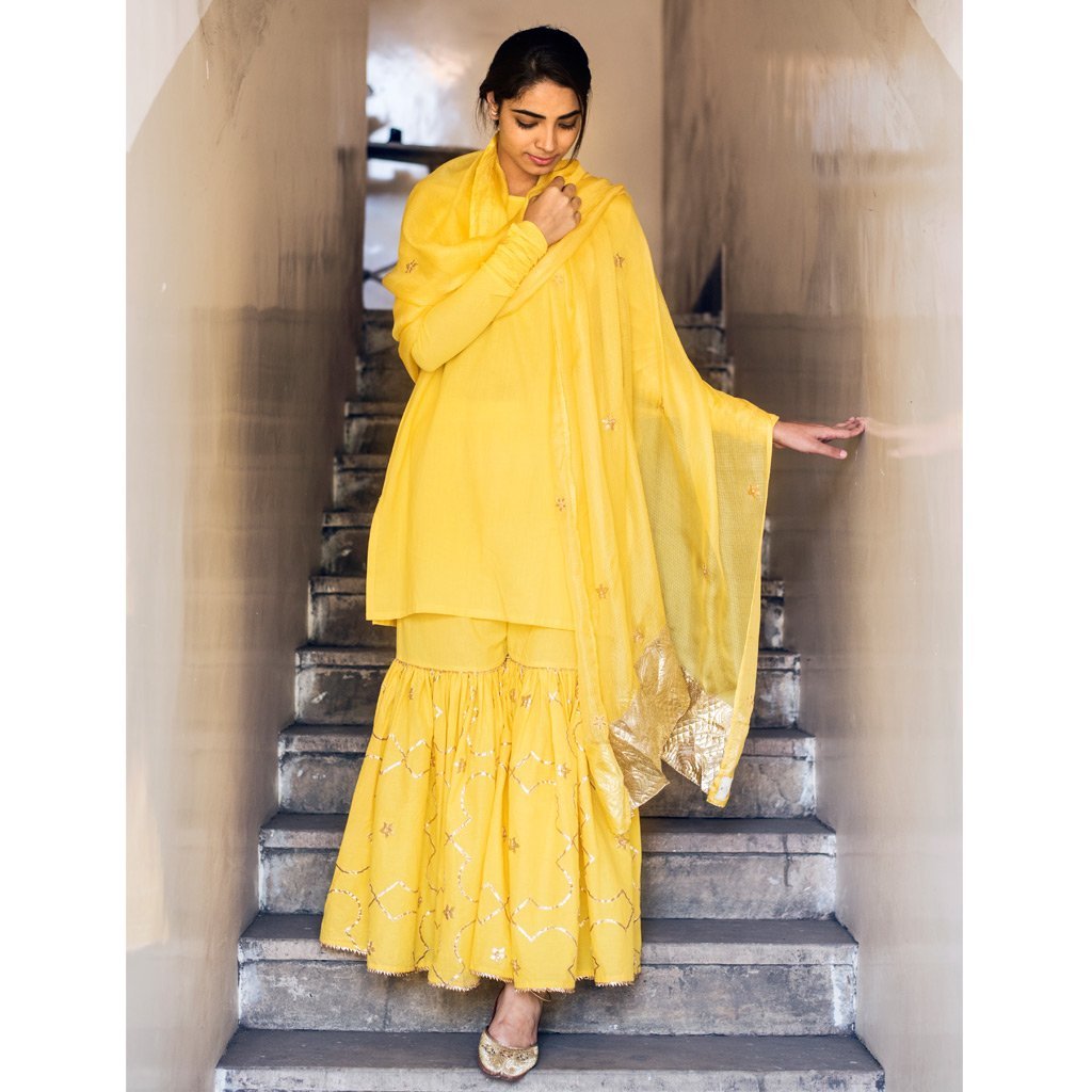 AMEERA (Sharara-Yellow) - Tokree Shop Jaipur