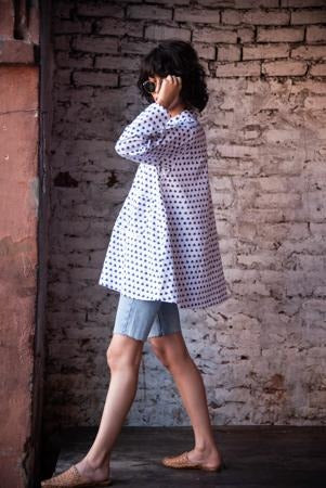 OVERSIZED INDIGO SPLOTCH OVERSIZED SHIRT (Shirt-White & Indigo) - Tokree Shop Jaipur