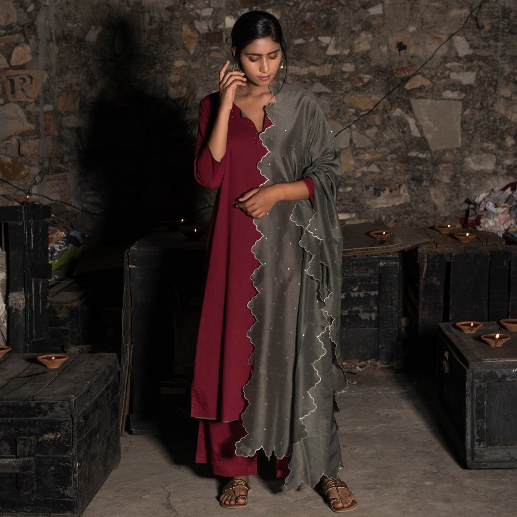 AARA (Dupatta-Dark Grey) - Tokree Shop Jaipur