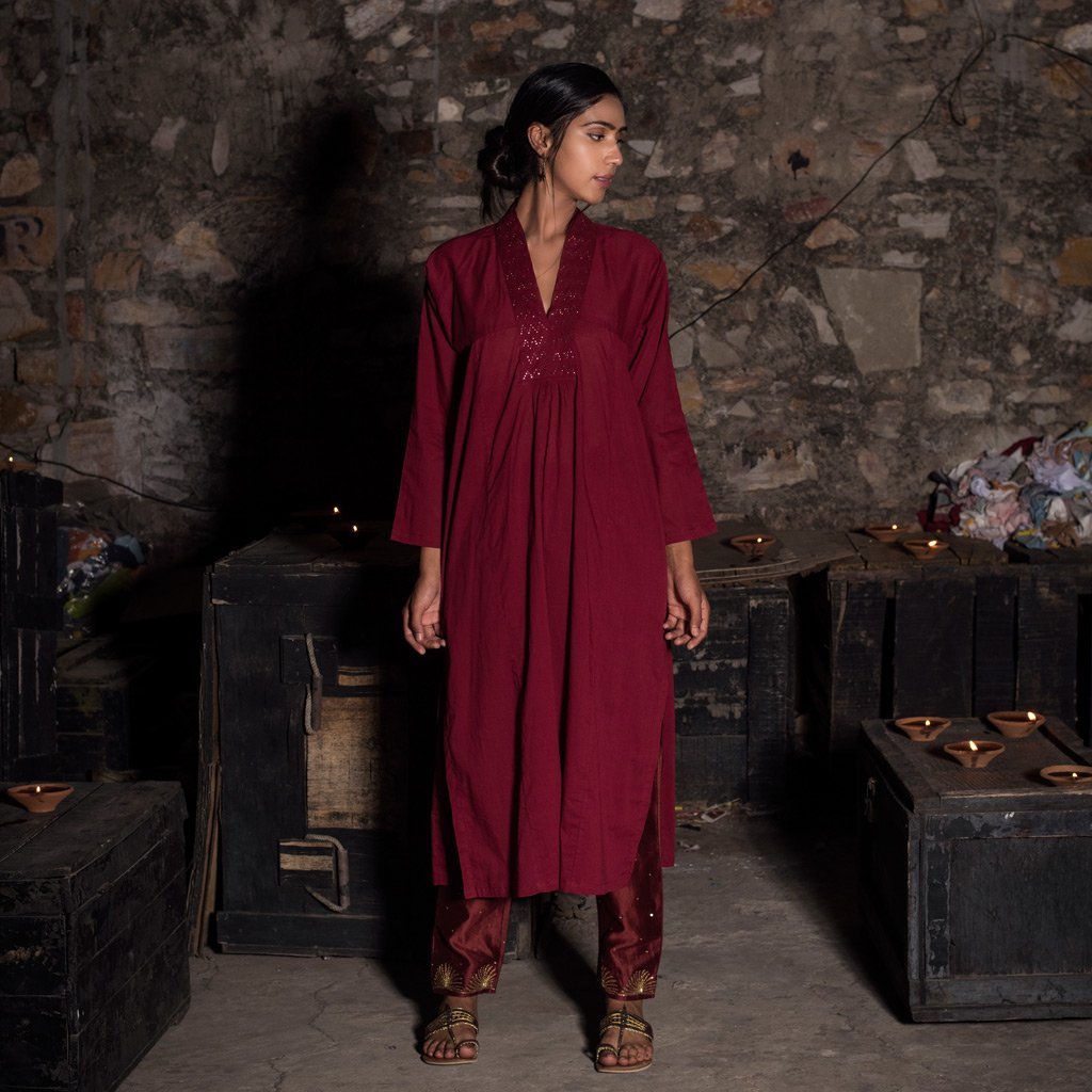 AASHI (Kurta-Maroon) - Tokree Shop Jaipur