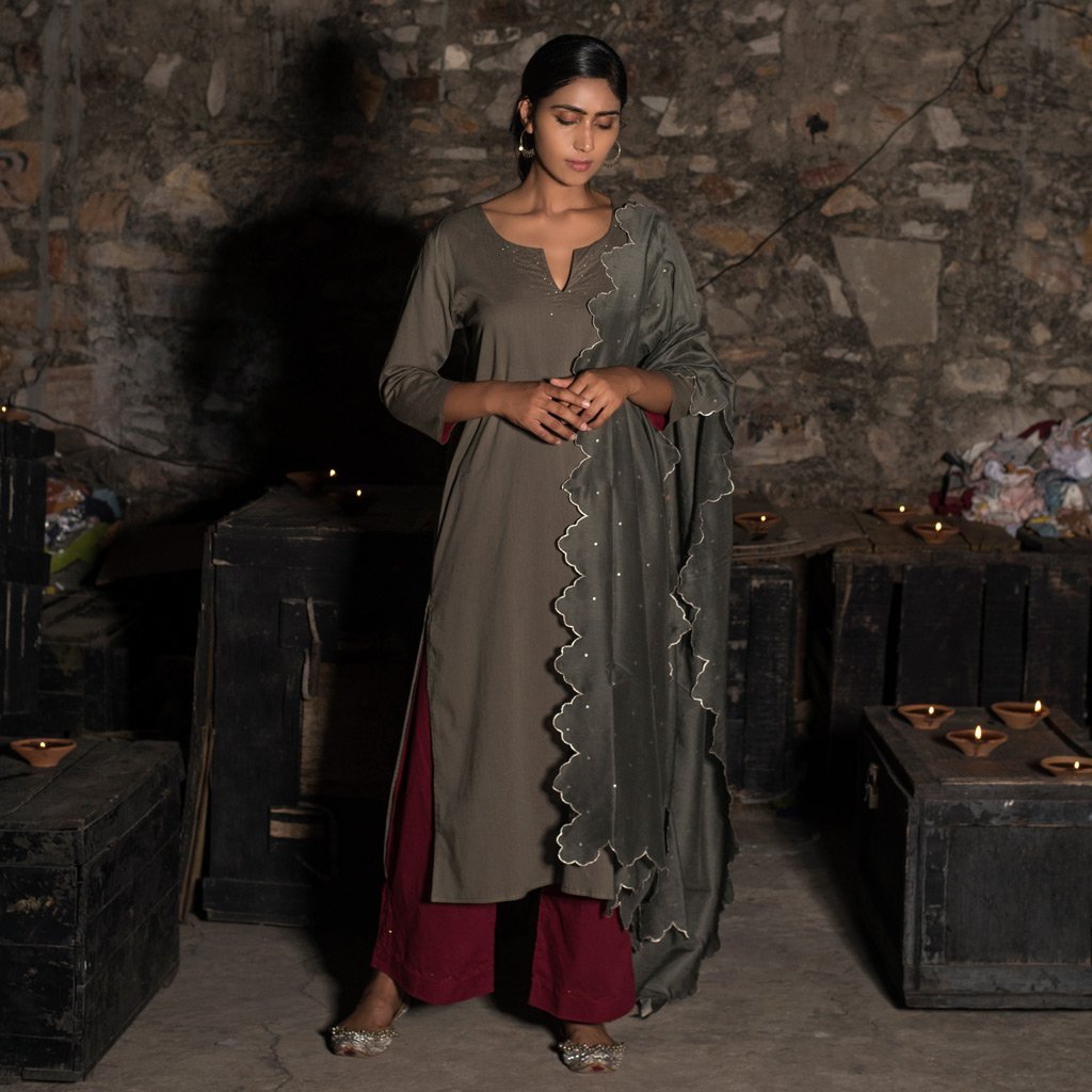 AARA (Dupatta-Dark Grey) - Tokree Shop Jaipur