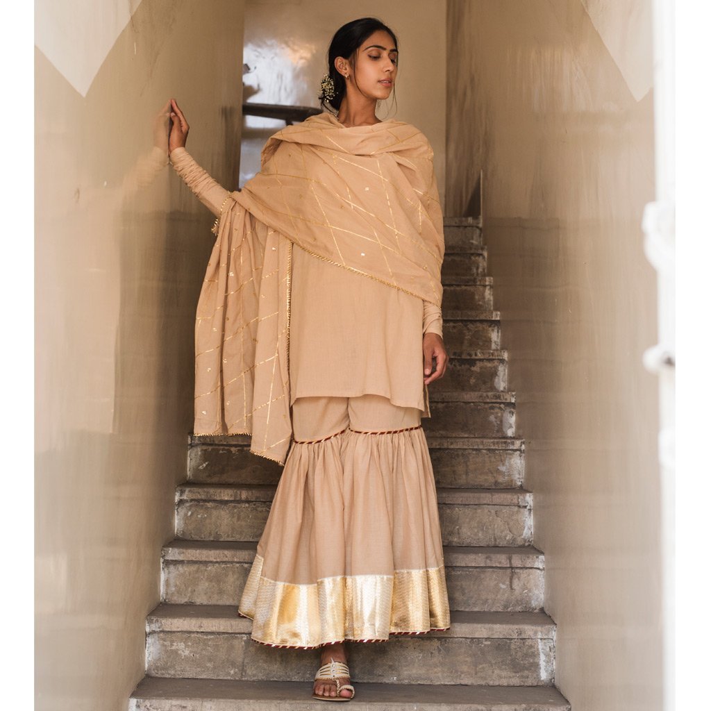 AFRA (Sharara-Beige) - Tokree Shop Jaipur