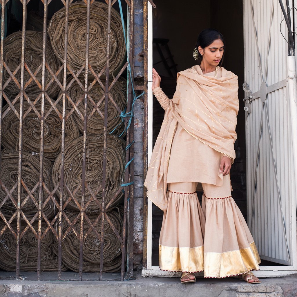 AFRA (Sharara-Beige) - Tokree Shop Jaipur