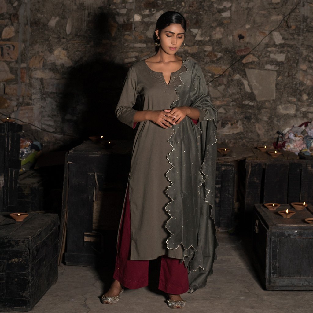 ABISH (Kurta/Dress-Maroon/Grey) - Tokree Shop Jaipur