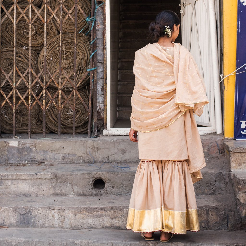 AFRA (Sharara-Beige) - Tokree Shop Jaipur