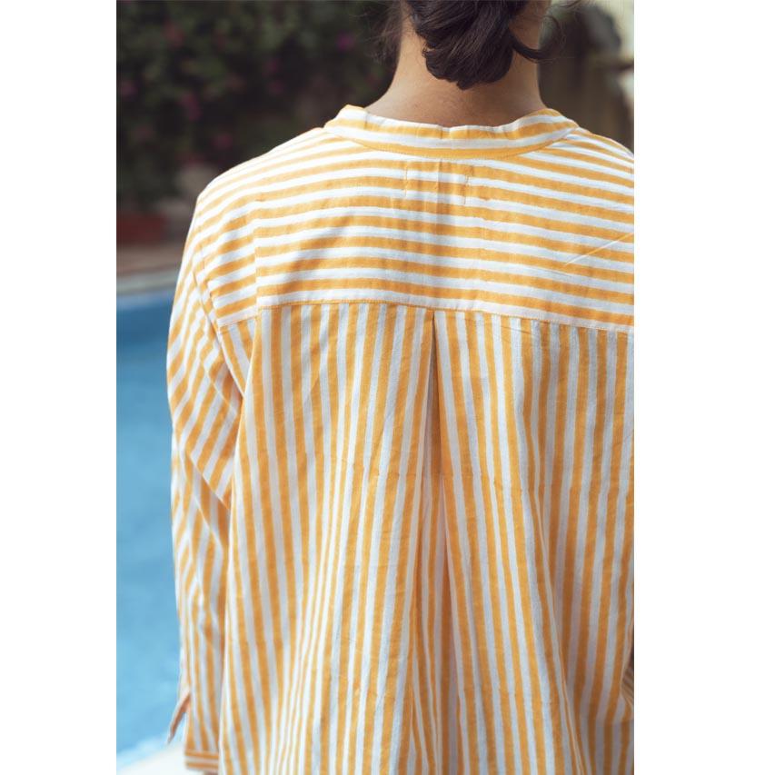 MANGUE STRIPE KURTA SHIRT (Shirt-White & Mangue) - Tokree Shop Jaipur