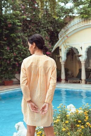 MANGUE STRIPE KURTA SHIRT (Shirt-White & Mangue) - Tokree Shop Jaipur