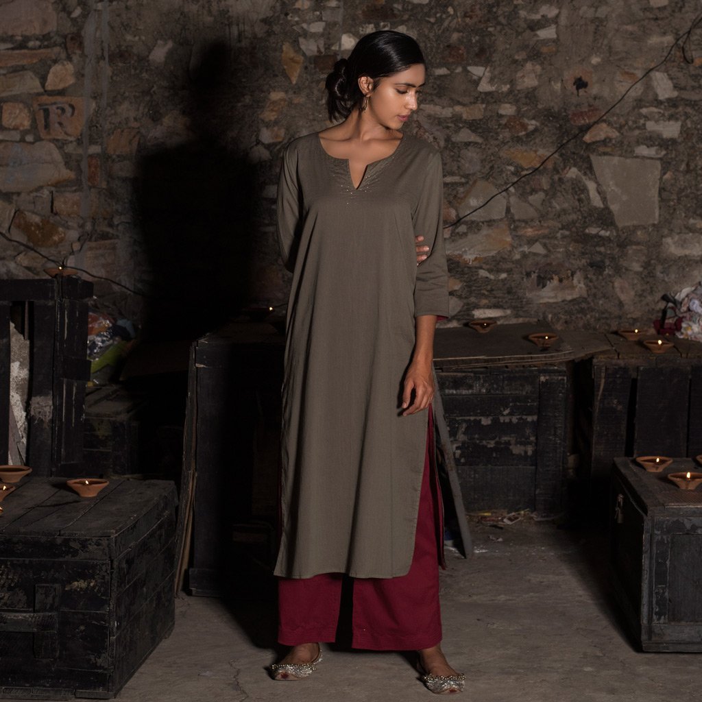 ABISH (Kurta/Dress-Maroon/Grey) - Tokree Shop Jaipur