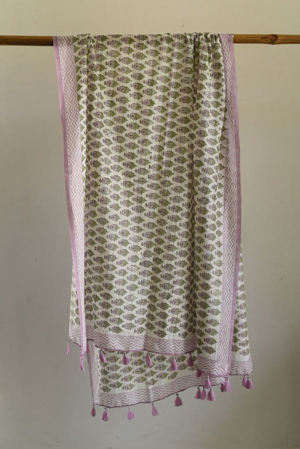 COLETTE (LAVENDER PRINTED DUPATTA COTTON SILK) - Tokree Shop Jaipur
