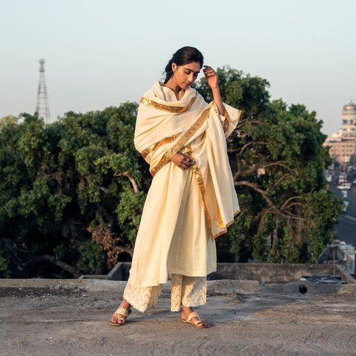 DEEBA (Dupatta-Cream) - Tokree Shop Jaipur