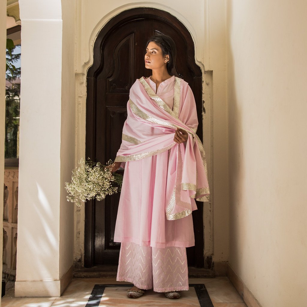 DAYANITA (Dupatta-Powder Pink) - Tokree Shop Jaipur