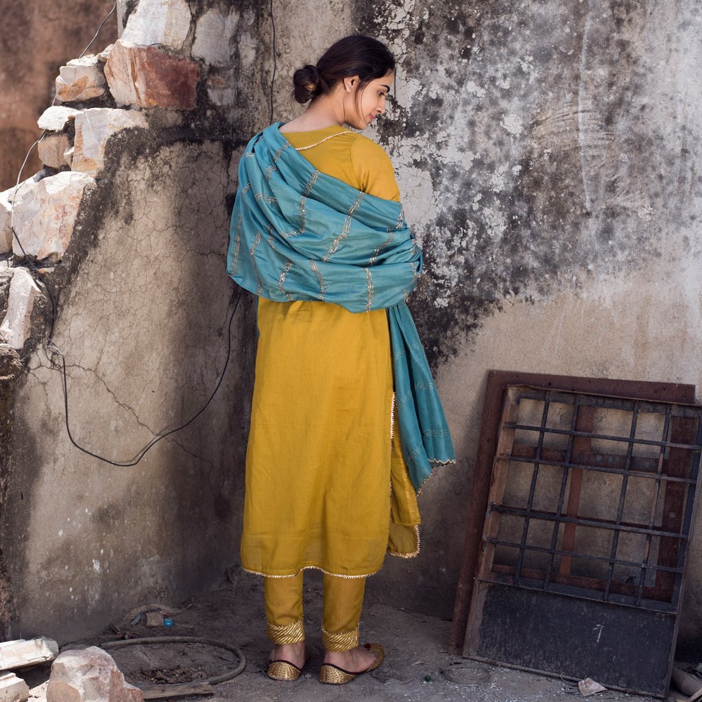 BHAKTI (Dupatta-Teal) - Tokree Shop Jaipur