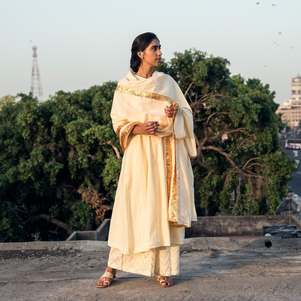 DEEBA (Dupatta-Cream) - Tokree Shop Jaipur