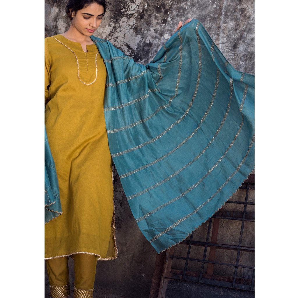 BHAKTI (Dupatta-Teal) - Tokree Shop Jaipur